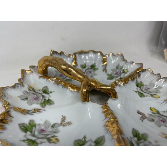 Divided Candy Nut Dish Vintage Marco Porcelain Bone China Gold Gild Rose Floral - Picture 4 of 9